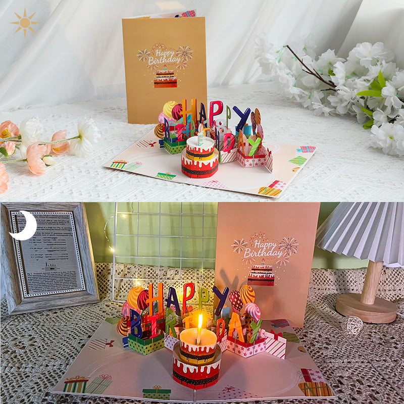 Blow to Extinguish 3D Pop-Up Musical Birthday Card - Chocolate Cake with DIY Number Cards