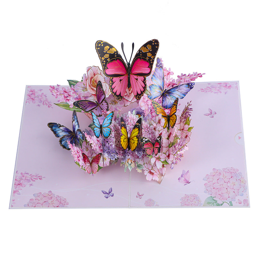 Endless Summer Pink Hydrangea Card with 3D Butterflies, Handmade Botanical Bloom