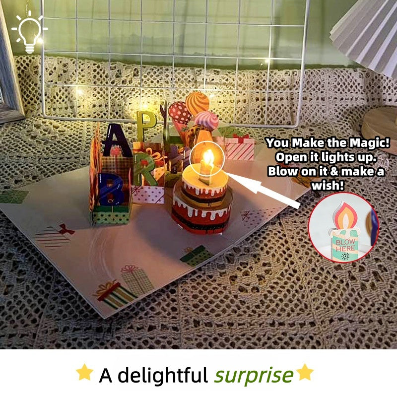 Blow to Extinguish 3D Pop-Up Musical Birthday Card - Chocolate Cake with DIY Number Cards