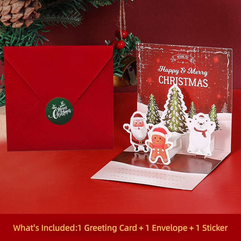 3D Pop-Up Christmas Geeeting card with envelopes and stickers