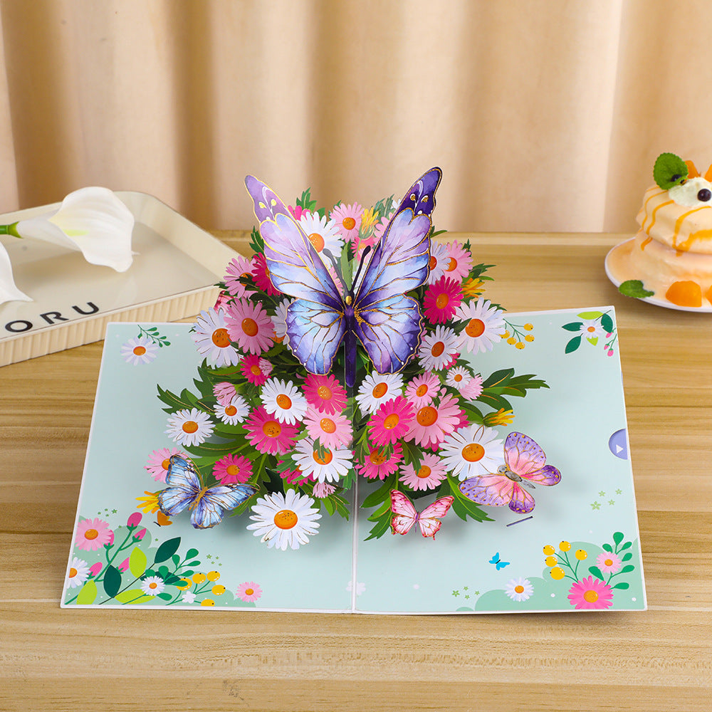 Daisy & 3D Butterfly Greeting Card - Handmade Garden Fresh Design
