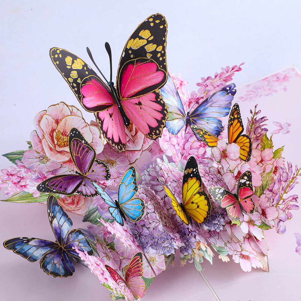 Endless Summer Pink Hydrangea Card with 3D Butterflies, Handmade Botanical Bloom