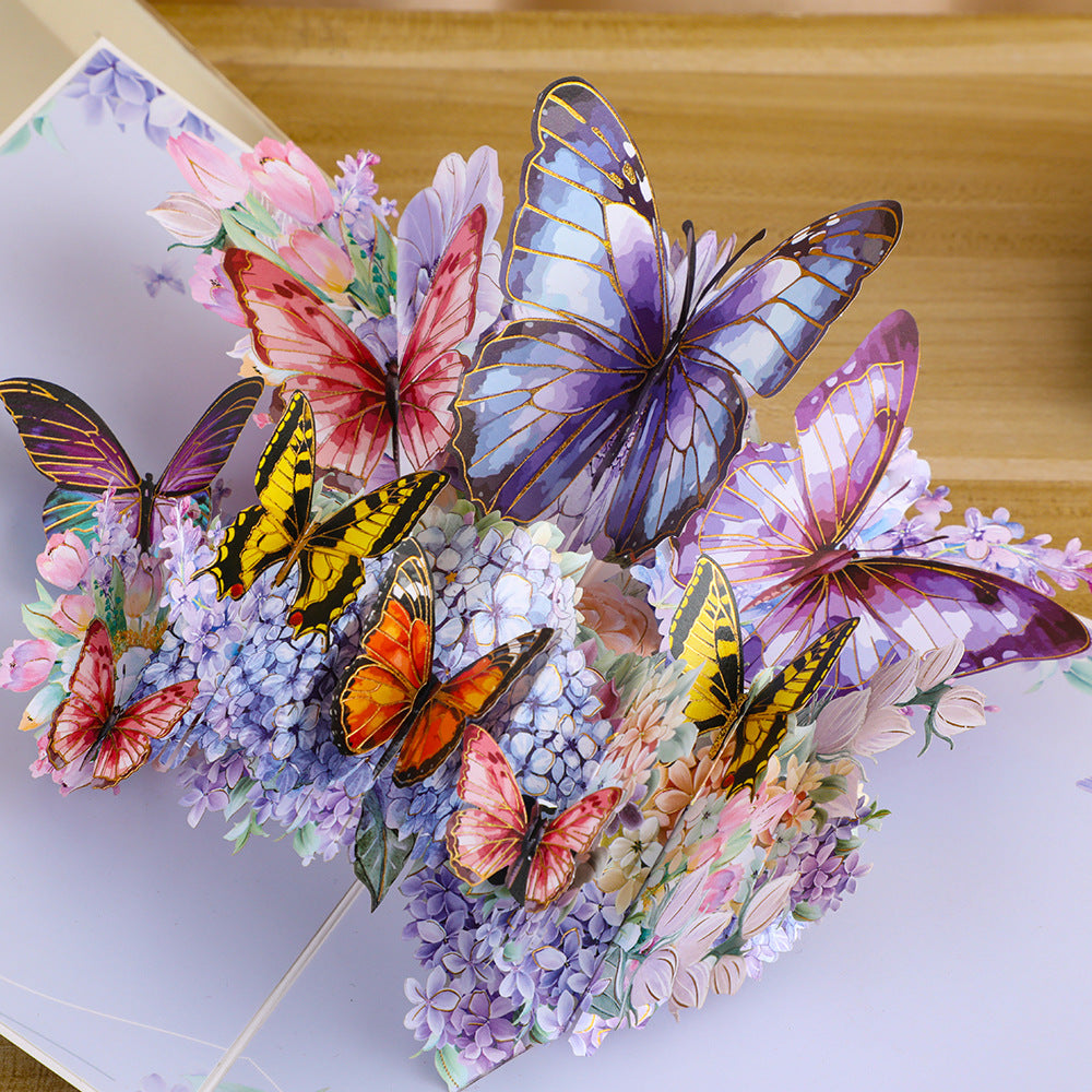 Endless Summer blue Hydrangea Card with 3D Butterflies, Handmade Botanical Bloom