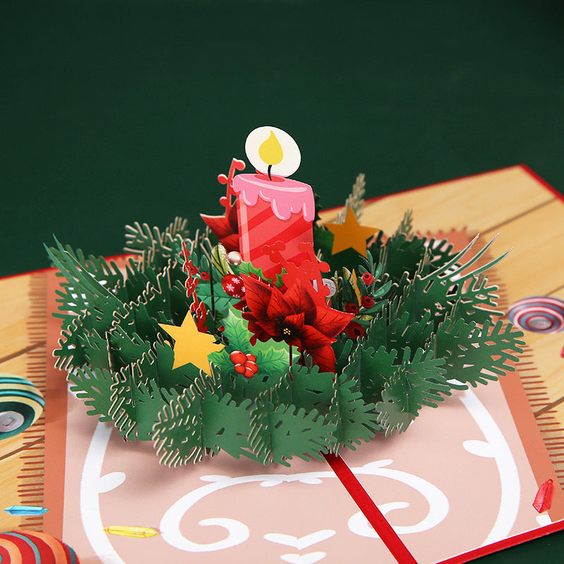 3D Pop-Up Christmas Candle Card - Laser-Cut Paper Sculpture Greeting