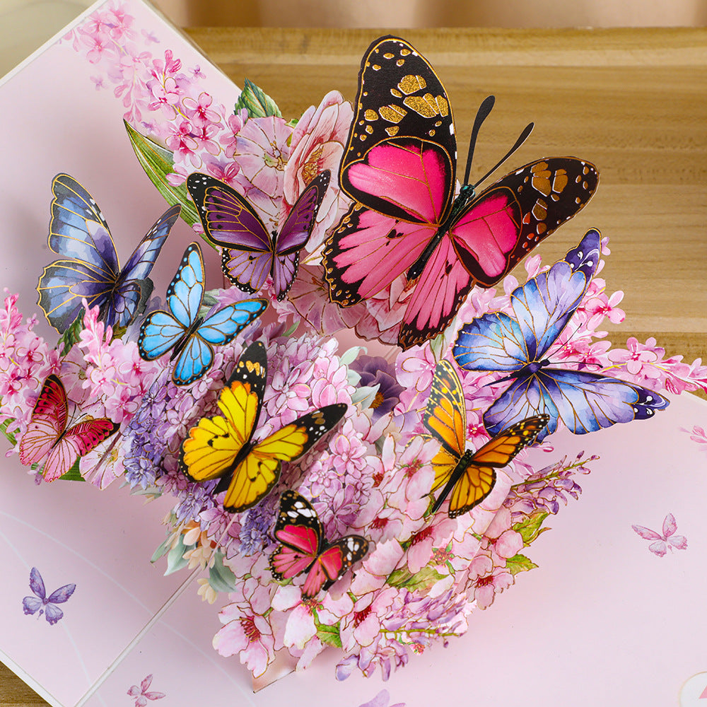 Endless Summer Pink Hydrangea Card with 3D Butterflies, Handmade Botanical Bloom