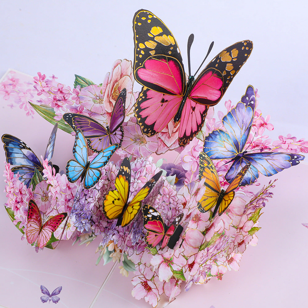 Endless Summer Pink Hydrangea Card with 3D Butterflies, Handmade Botanical Bloom