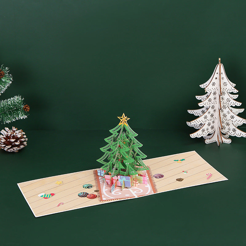 3D Pop-Up Christmas Tree Card - Intricate Laser-Cut Holiday Greeting Card