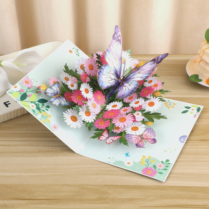 Daisy & 3D Butterfly Greeting Card - Handmade Garden Fresh Design