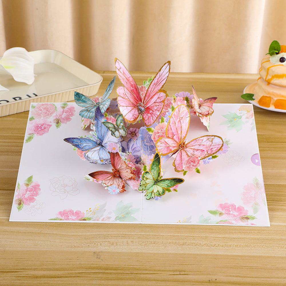 3D Butterfly Elegance: Baroque-Inspired Pink Handcrafted Greeting Cards