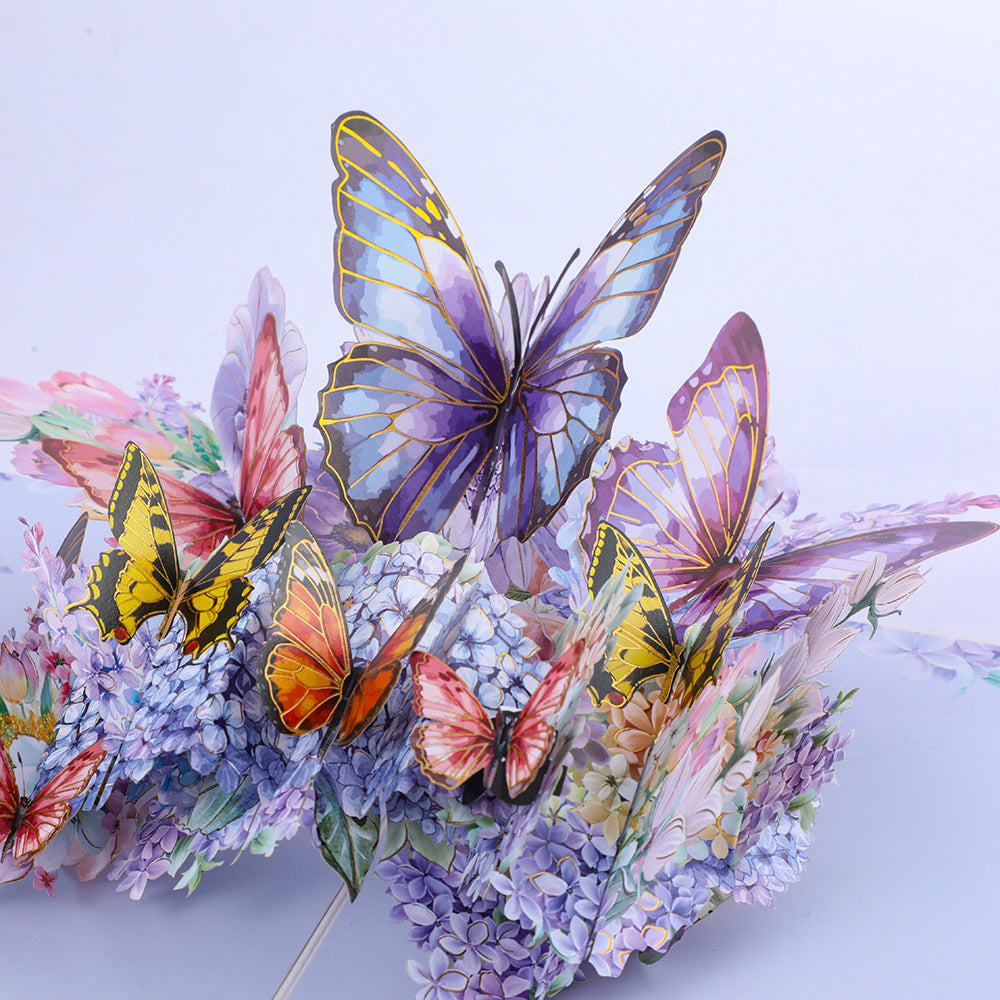 Endless Summer blue Hydrangea Card with 3D Butterflies, Handmade Botanical Bloom