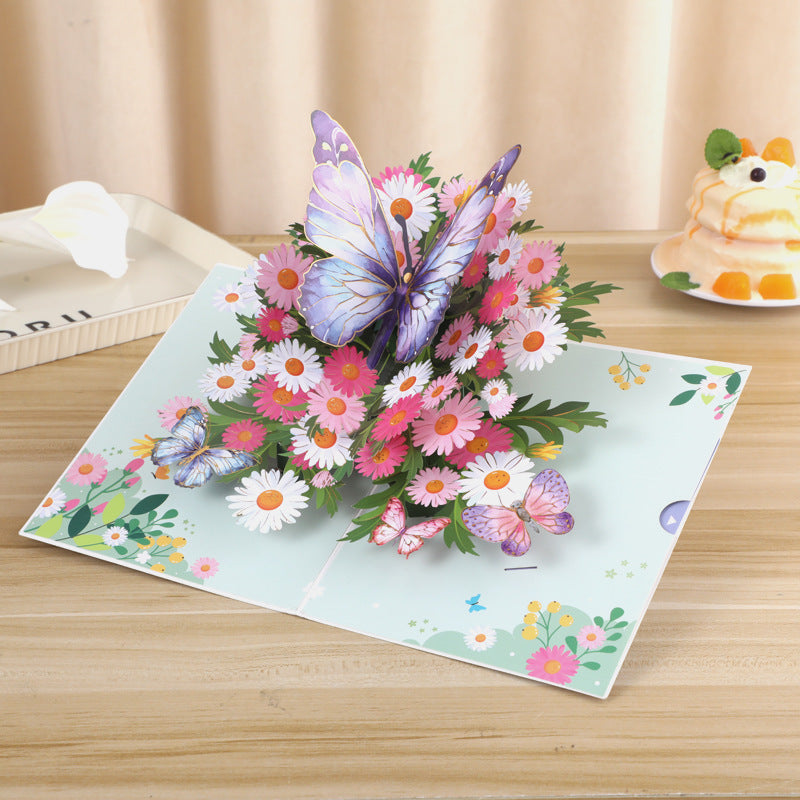 Daisy & 3D Butterfly Greeting Card - Handmade Garden Fresh Design