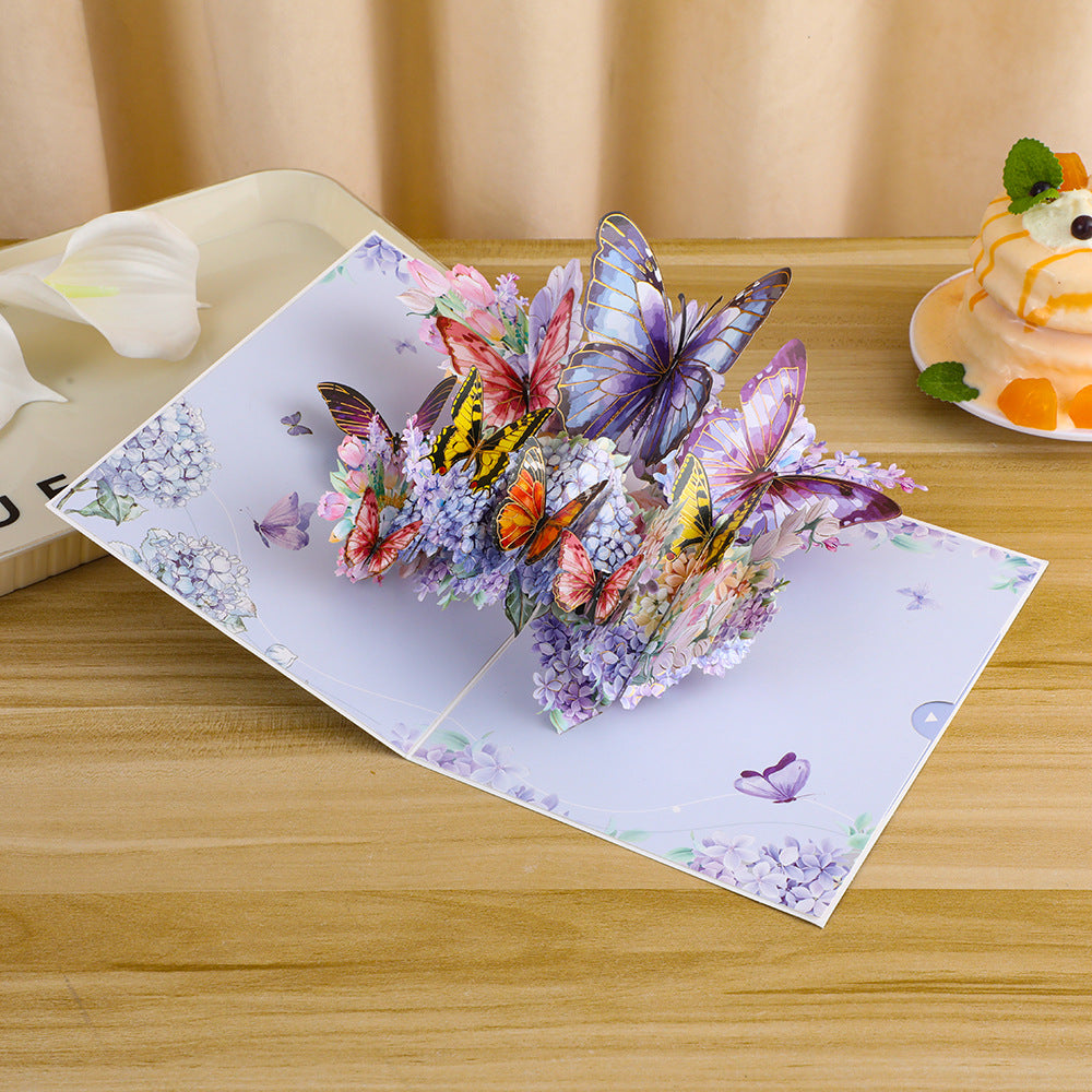 Endless Summer blue Hydrangea Card with 3D Butterflies, Handmade Botanical Bloom