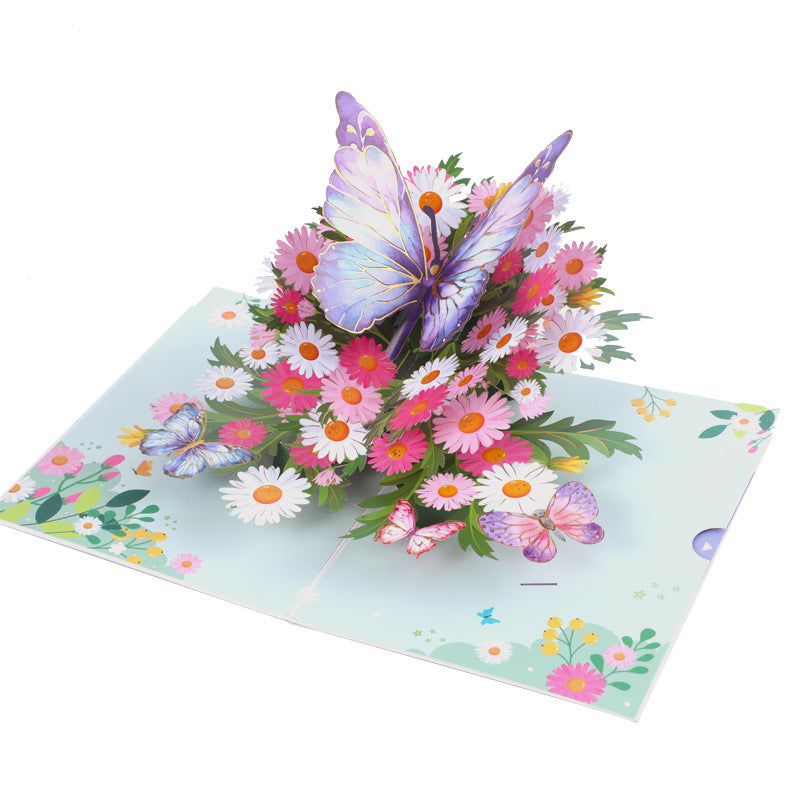 Daisy & 3D Butterfly Greeting Card - Handmade Garden Fresh Design