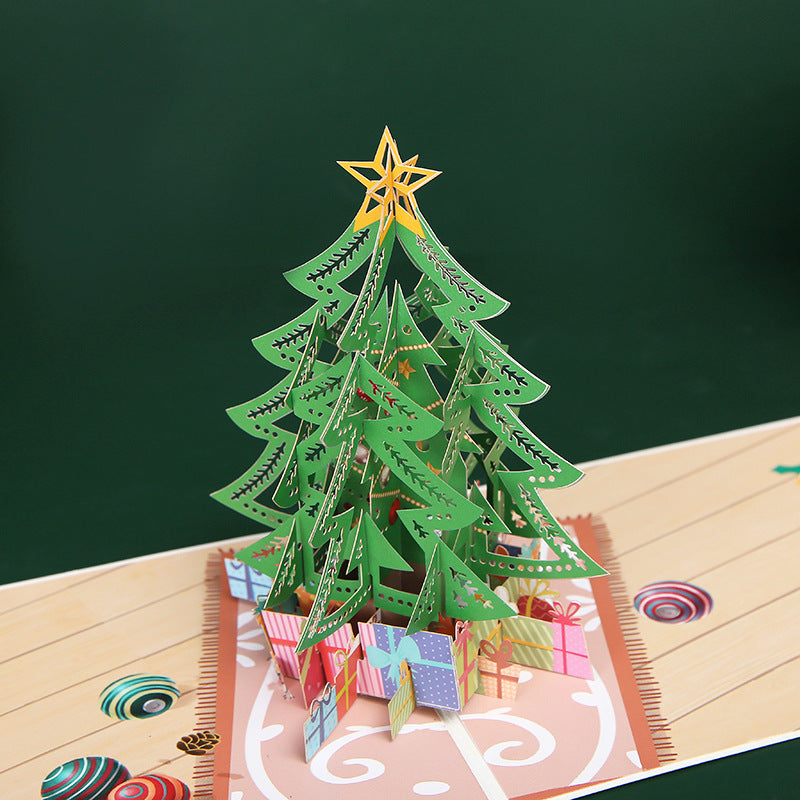 3D Pop-Up Christmas Tree Card - Intricate Laser-Cut Holiday Greeting Card