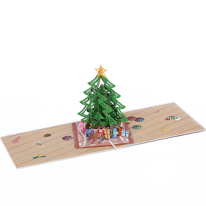 3D Pop-Up Christmas Tree Card - Intricate Laser-Cut Holiday Greeting Card
