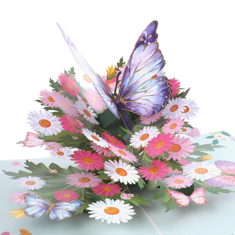 Daisy & 3D Butterfly Greeting Card - Handmade Garden Fresh Design