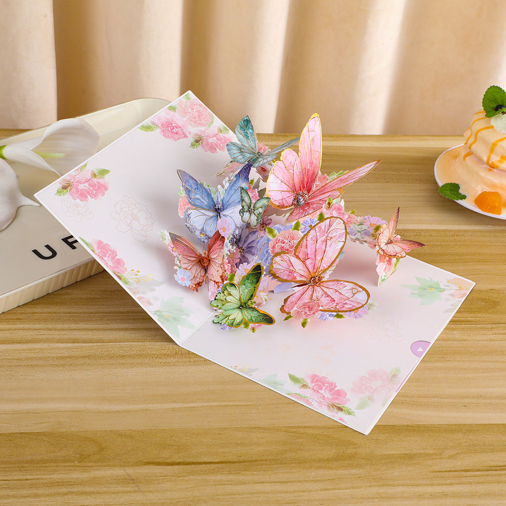 3D Butterfly Elegance: Baroque-Inspired Pink Handcrafted Greeting Cards