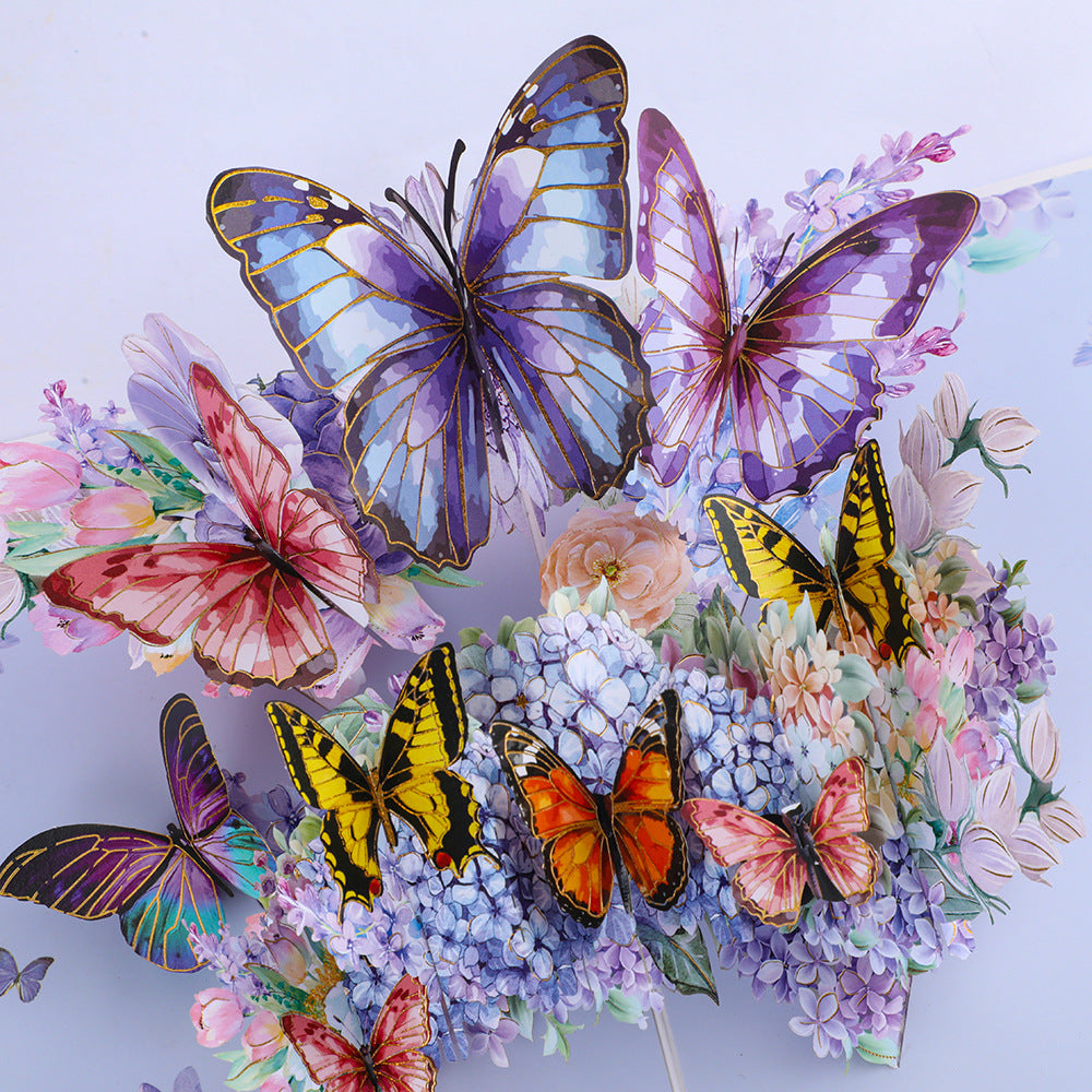 Endless Summer blue Hydrangea Card with 3D Butterflies, Handmade Botanical Bloom