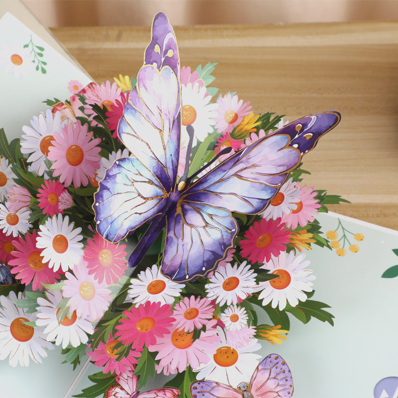 Daisy & 3D Butterfly Greeting Card - Handmade Garden Fresh Design