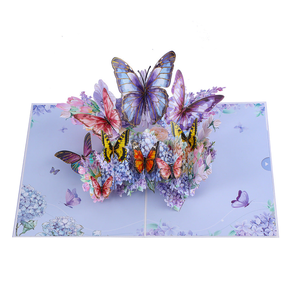 Endless Summer blue Hydrangea Card with 3D Butterflies, Handmade Botanical Bloom